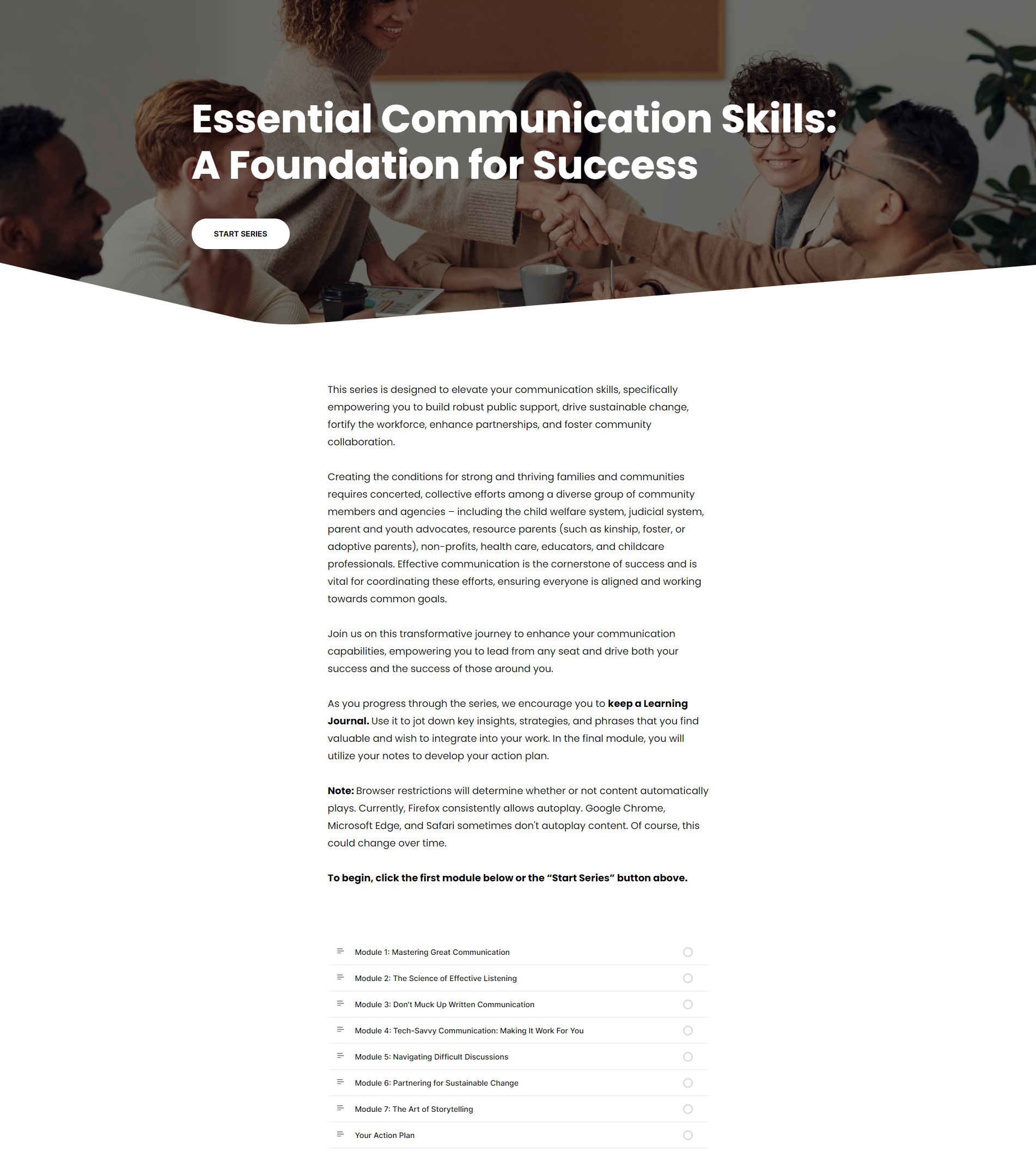 Screen shot of Articulate Rise course on communications